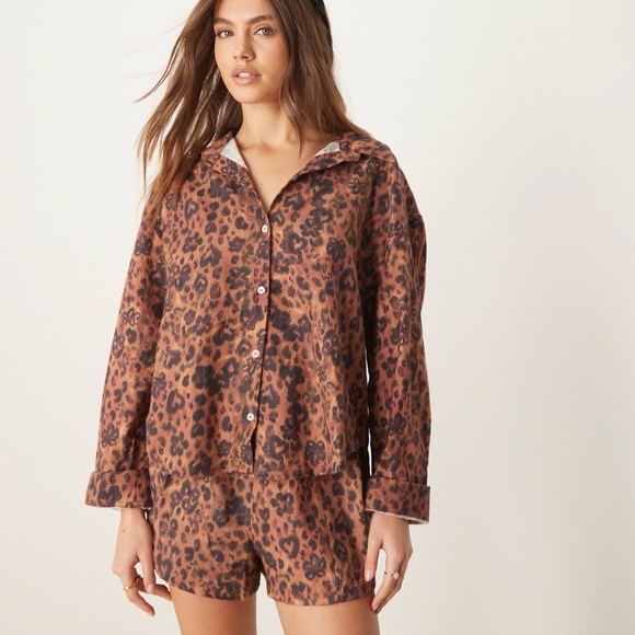 Free People Early Morning Leopard Cotton Sleep Set NWT XL Pajama Lounge - Picture 3 of 10